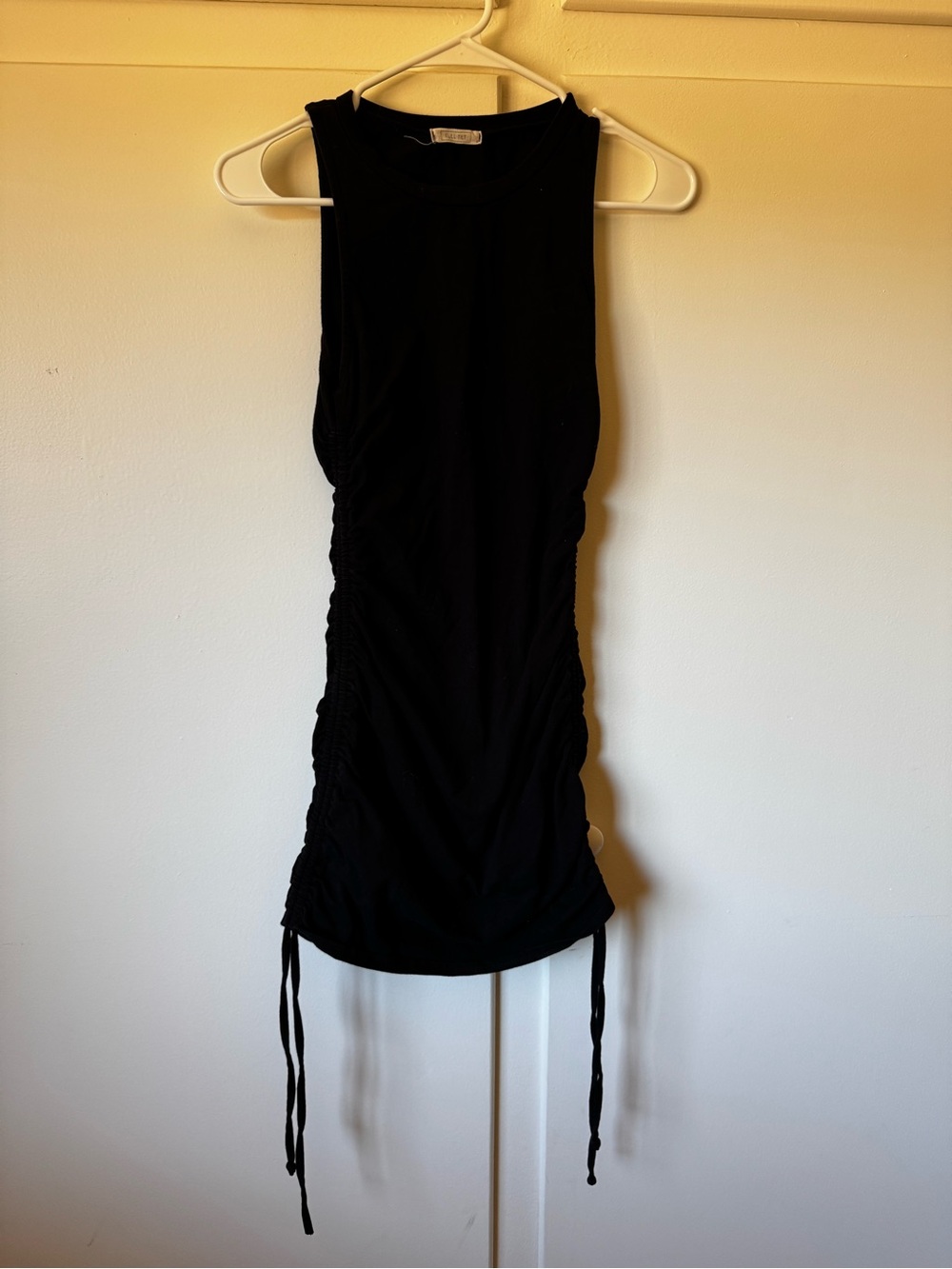 Black Ruched Side Tie Tank Dress